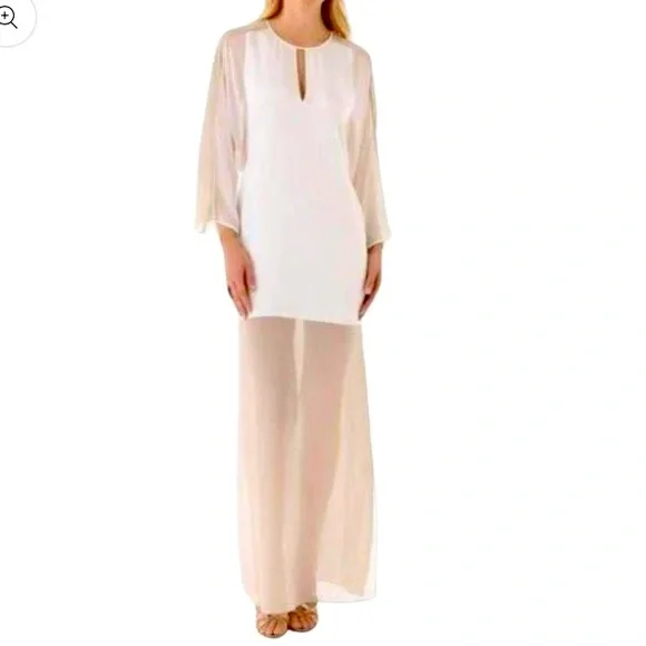 white christmas dresses SIENNA Full Sleeve Chiffon Maxi Dress with Trail and Covered Button Back  Detail (Nude Chiffon) main image 1